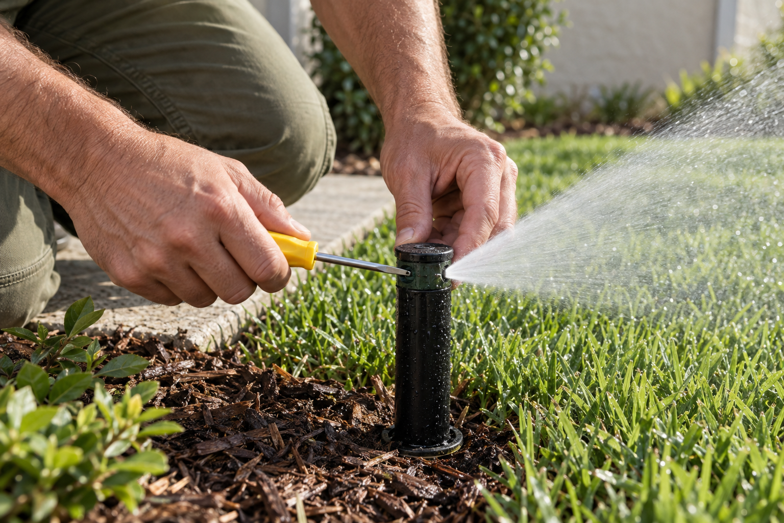 sprinkler repair on a Fort Pierce lawn